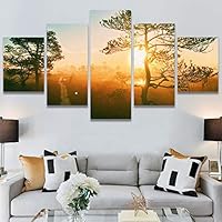 SIGNWIN 5 Panel Canvas Wall Art Setting in The Trees for Home Decorations Ready to Hang - 60