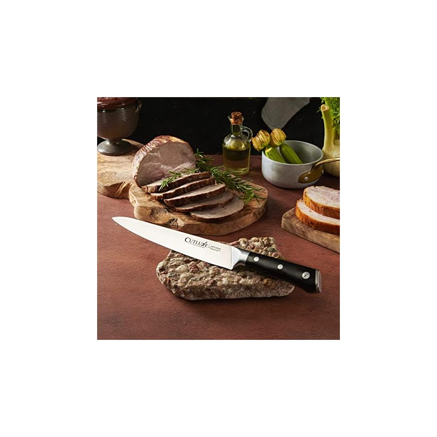 CUTLUXE-Meat-Carving-Knife--9-Turkey-Carving-Knife--Razor-Sharp-Full-Tang--High-Carbon-German-Steel--Ergonomic-Handle-Design--Artisan-Series Cutluxe Turkey Carving Knife – 9" Carving Knife for Meat – Razor Sharp & Full Tang – High Carbon German Steel – Ergonomic Handle Design – Artisan Series