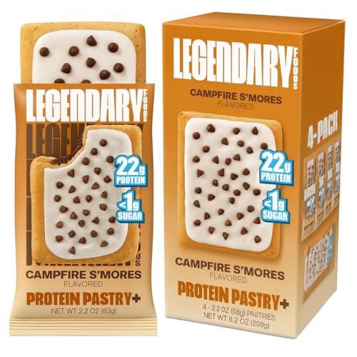 Legendary Foods 22g Protein Pastry 0g Added Sugar, Low Carb, Gluten Conscious, Keto Snack, Ideal for Glucose Management, Includes Whey Protein Isolate (4, Campfire S'mores)