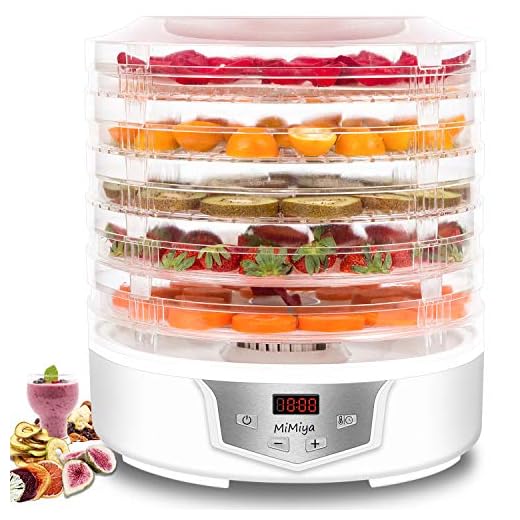 MiMiya Deshidratador de Alimentos Profesional de 5 Bandejas con Capacidad Extendida, 35-70 °C de Temperatura para Carne Seca, Fruta, Vegetal, Nueces y Yogurt Libre de BPA 240W