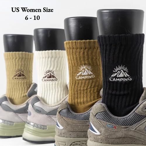 LilRoot Active Socks Girls Natural Color Breathable Outdoor Camping Cotton Aesthetic Casual Crew Socks for Women - 6 Pairs2