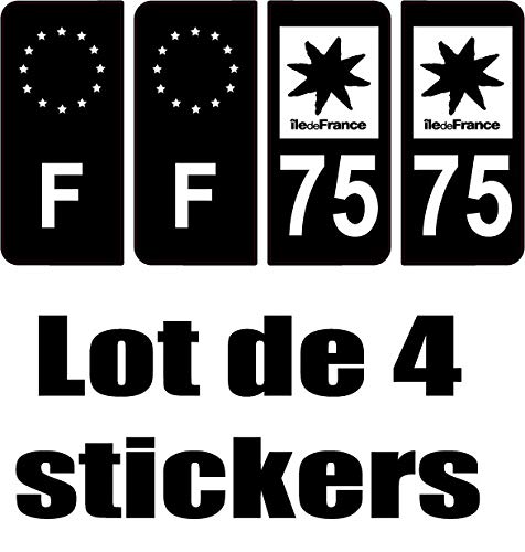 SAFIRMES 4 Stickers Style Auto Plaque immatriculation Full Black Region IL DE France 75