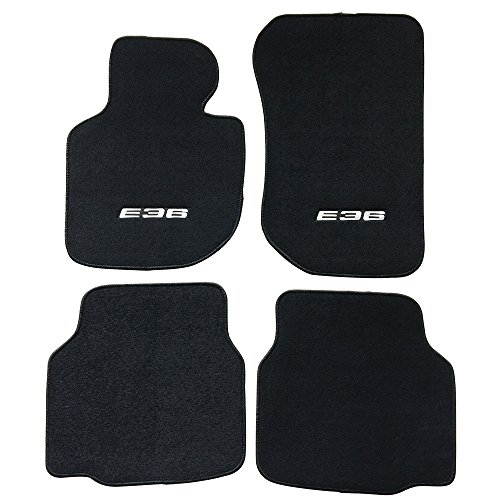 Custom Fit Floor Mat Compatible with BMW E36 Logo 3-Series, 1992-1998 Factory Fitment Front & Rear Nylon Car Floor Carpets Carpet Liner by IKON MOTORSPORTS, 1993 1994 1995 1996 1997