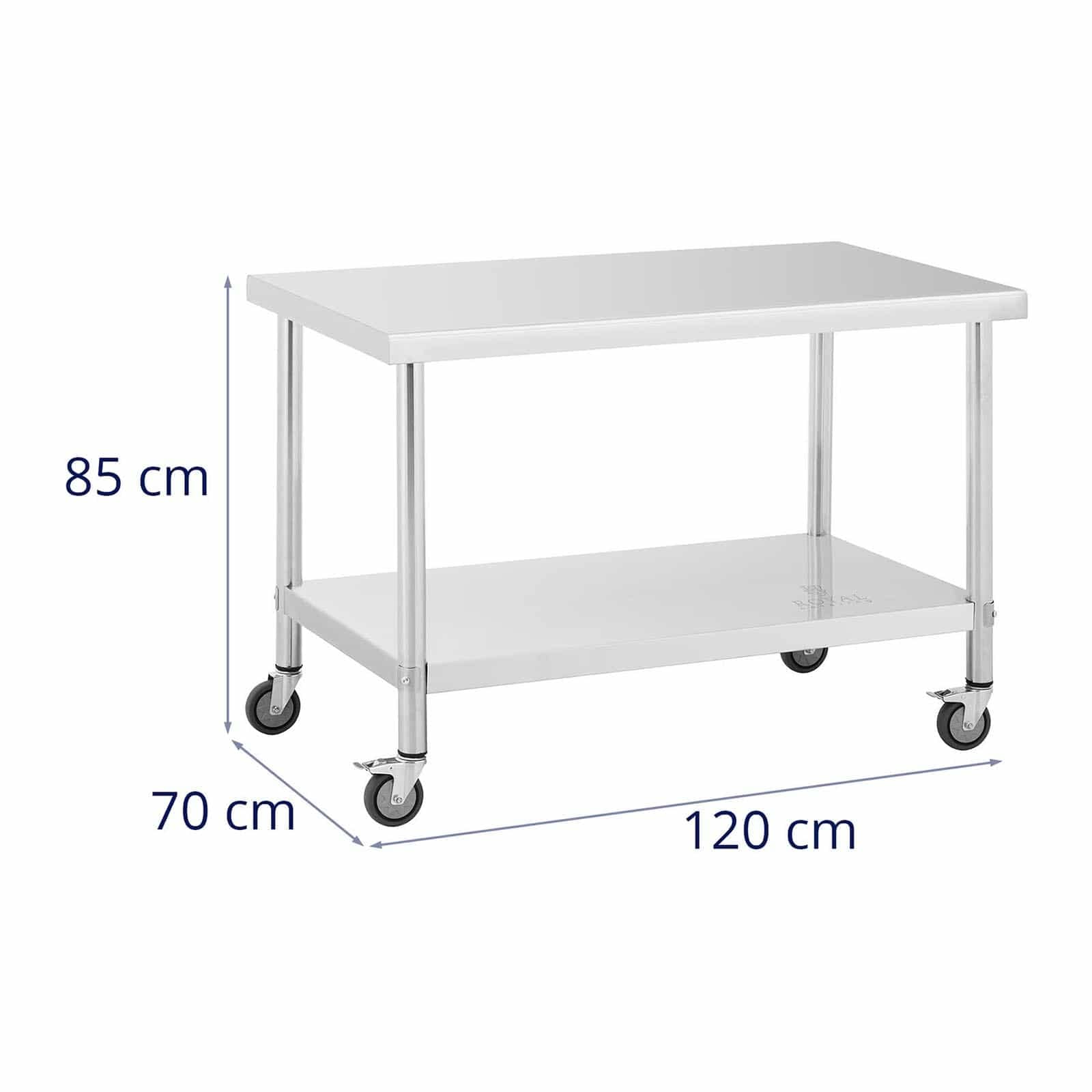 Royal Catering Edelstahltisch mit Rollen 70 x 120 cm 158 kg Tragkraft Arbeitstisch mit Rollen