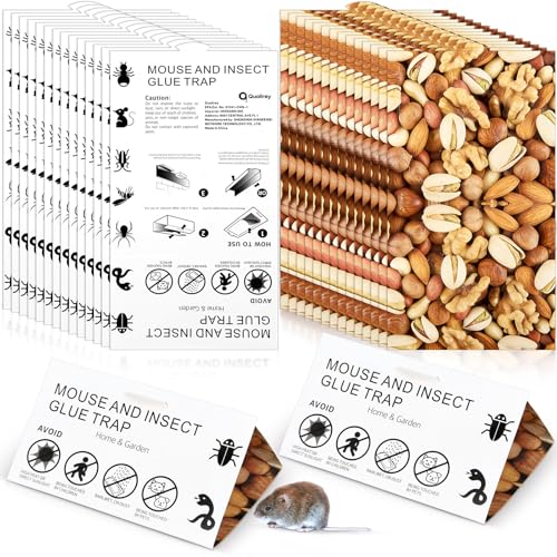 Qualirey Triangular Mouse & Insect Glue Traps 30 Pack with Visual Nut Lure, Extra Sticky Adhesive...