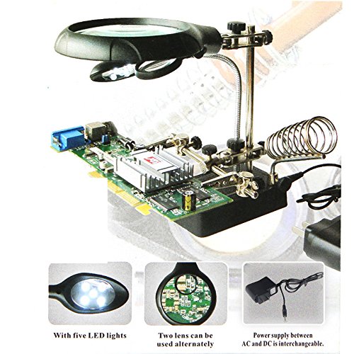 2.5 x 7.5 x 10 x LED de soldadura lupa iluminada lupa escritorio lupa de mano amiga auxiliar Clamp con adaptador de alimentación