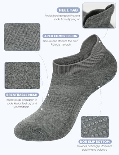 Image of AURUZA Grip Socks for Women Men Pilates Grip Socks Non Slip Yoga Sock with Grips for Barre Barefoot Hospital Grippy Sock