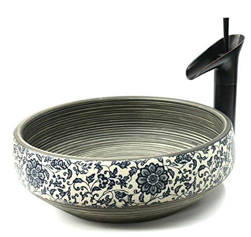 Tradicional Vintage Paisley Floral Estampado Artesanal Artesanía Cuarto de Baño Armario Redondo Porcelana Encimera Kasbah Lavabo Lavabo Lavabo Lavabo Lavadero