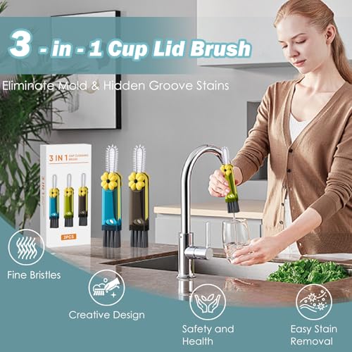 Image of 3 in 1 Cup Lid Gap Cleaning Brush Set, 3Pcs Multifunctional Bottle Cleaning Brush,Cup Lid Gap Cleaner, Home Kitchen Crevice Brush Tools