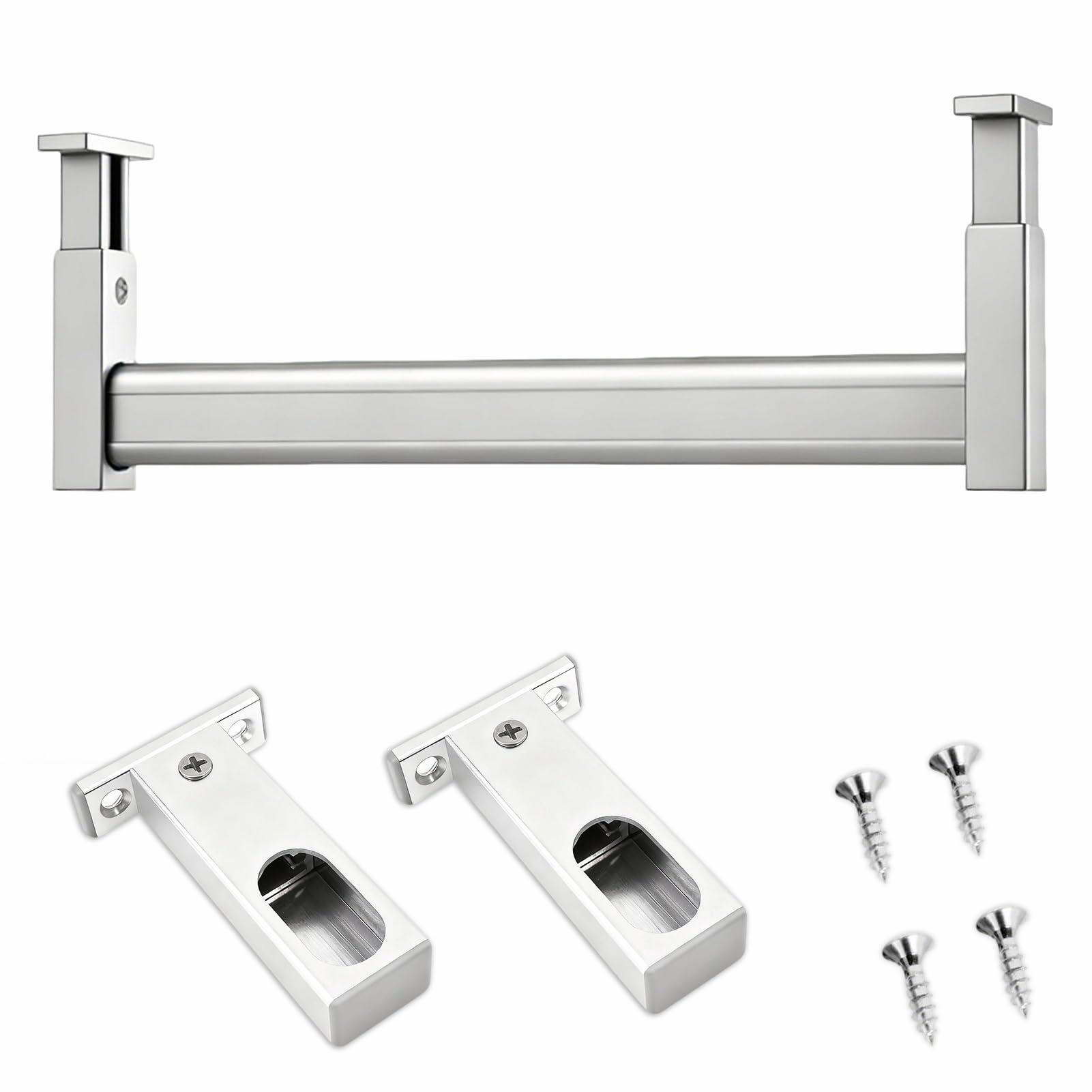 Wardrobe Rail, Closet Rod Wardrobe Rail 12-35 inches Black Silver(Silver,22in/55.9cm)