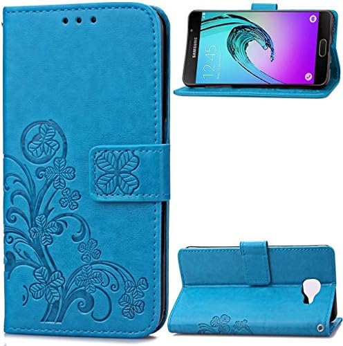 Samsung Galaxy A3 (2016) Wallet Case,LEECO Galaxy A310 Card Slots Kickstand Wallet PU Leather Protects Case Magnetic Closure Folio Cover for Samsung Galaxy A3 2016 Luck Clover Blue