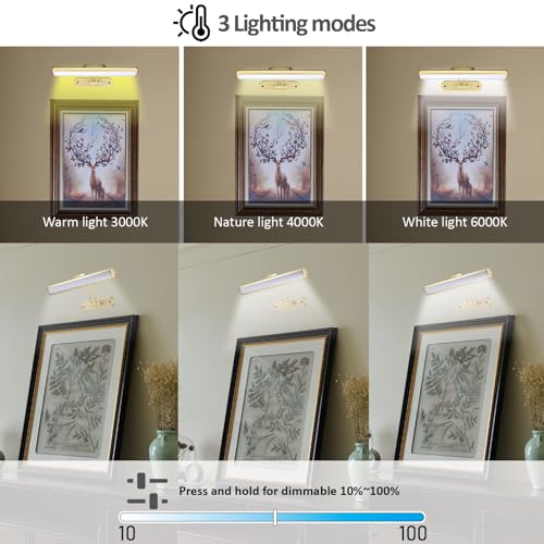 Image of MIOBLUE Rechargeable Picture Light with Remote, Wireless Battery Art Display Light with Remote Control, Dimmable /Timer Off Painting Light, 3 Lighting Modes Full Metal Dartboard Lights (Gold-1Pack)