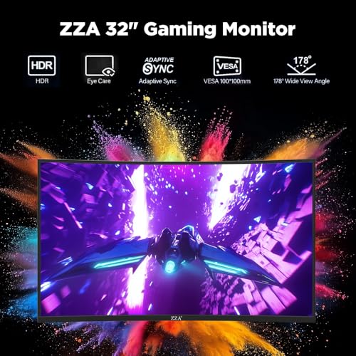 Image of ZZA 32 Inch Curved Gaming Monitor, 240Hz High Refresh Rate, FHD 1920x1080P, Curved 1500R, HDMI 2.0 /DP1.4, 1ms MPRT, HDR, FreeSync, VESA Compatible, Tilt Adjustable