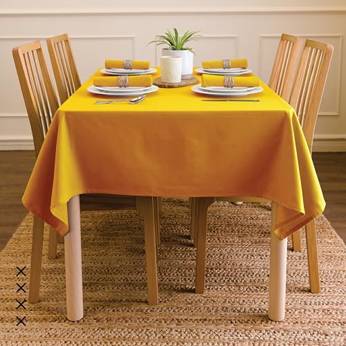Image of Encasa XO Dining Table Cover Cloth for 4 to 6 Seater | 140x180 cm Cotton Canvas Rectangular Table Cloth | Machine Washable Tablecloth for Indoor & Outdoor Use - Mango Solid Color