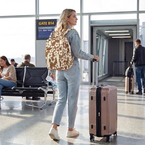 Image of Corduroy Laptop Backpack for Women 15.6 Inch Stylish College School Bookbag, Business Work & Travel Computer Backpacks (Large Floral Brown)