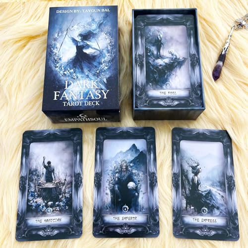 Image of Dark Fantasy Tarot Deck, 78 Gothic Tarot Cards with Guidebook for Beginners, Shadow and Light Divination Deck for Self-Discovery, Spiritual Growth, Meditation and Witchcraft Practice