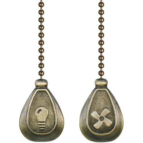 AIIGOU Ceiling Fan Pull Chain Set - 13.6 Inches Drop-Shape Pendant Fan Pull with Ball Chain Connector Included Light Pattern & Fan Pattern(bronze) Cover