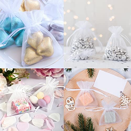 G2PLUS Weiß Organzasäckchen 7x9cm, Kleine Geschenk Organzabeutel, 50 Stück Organza-Beutelchen mit Kordelzug Sie als Hochzeit Bonbonsbeutel, Schmuckbeutel, Geschenkbeutel