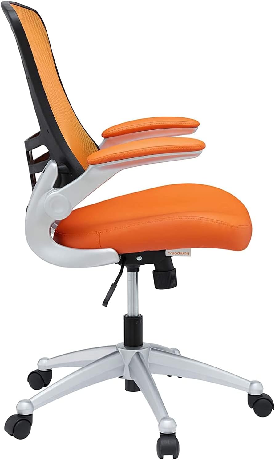 Modway EEI-210-ORA Attainment Mesh Back and Vinyl Seat Modern Office Chair in Orange 26.5"L x 26.5"W x 39.5-43.5"H