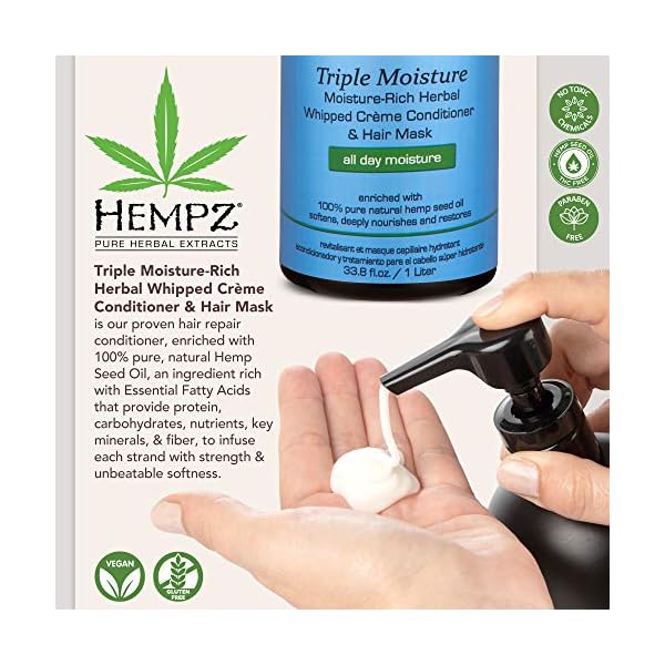 Hempz-Triple-Moisture-Rich-Herbal-Whipped-Creme-Conditioner-and-Hair-Mask-for-Women-and-Men-338-oz-Premium-Natural-Moisturizing-Conditioners-to-Repair-Dry-Damaged-Hair-Scented-Hair-Care Hempz Triple Moisture-Rich Herbal Whipped Creme Conditioner and Hair Mask for Women and Men, 33.8 oz. - Premium, Natural Moisturizing Conditioners to Repair Dry, Damaged Hair - Scented Hair Care
