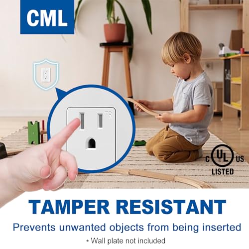 Image of CML 15 Amp Decorator Tamper Resistant Wall Receptacle Outlet, 20 Pack | UL Listed Standard Electrical Outlets, 15A /125V, 2 Pole 3 Wire, for Home, Office & Commercial Use, White