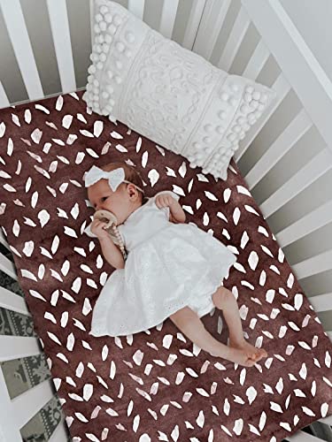 Image of Soft Fitted Crib Sheet, Stretchy and Breathable Toddler Crib Sheet for Boys and Girls, Fits Standard Crib and Toddler Mattress (Brown Geometric)