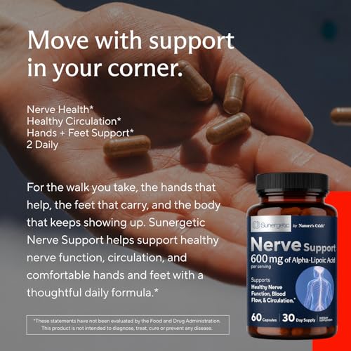 Image of Premium Nerve Support Supplement - with Alpha Lipoic Acid (ALA) 600 mg, Acetyl-L-Carnitine (ALC) & Benfotiamine - Nerve Support Formula for Healthy Circulation, Feet, Hands & Toes - 60 Capsules