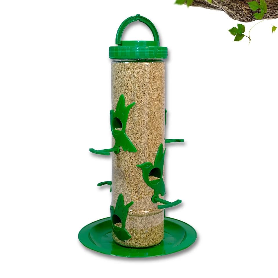 Image of Bird Feeder for Garden Balcony - Large 1kg Transparent Hanging Food Station for Wild Birds - 6 Port Weatherproof Seed Dispenser - Ideal Gift for Bird Lovers, Easy to Fill & Clean Design