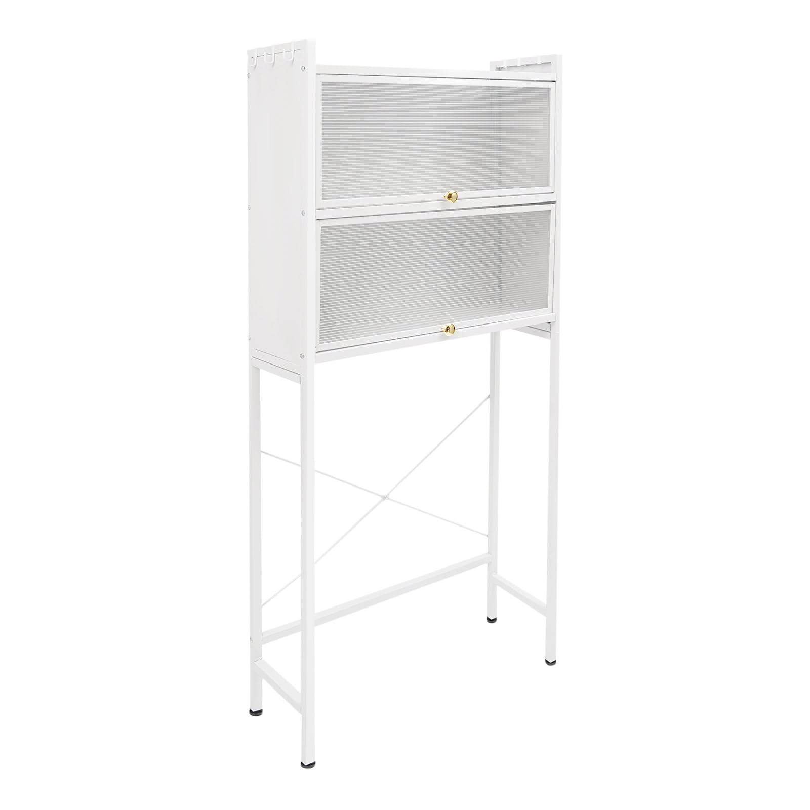 Scaffale per Lavatrice 70x25x167cm Bianco, Mobile da Bagno con 2 Armadietti e 3 Ripiani, Organizer Salvaspazio Moderno Acciaio e PVC Regolabile per Casa Balcone Appartamento