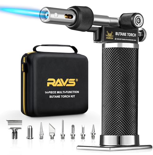 RAVS Butane Soldering Iron Kit Cordless, 14-Piece Multi-Function Butane Torch Kit, Portable Brazing Torch with Adjustable Flame, Without Butane Fuel, Unique Gifts for Dad Husband Men