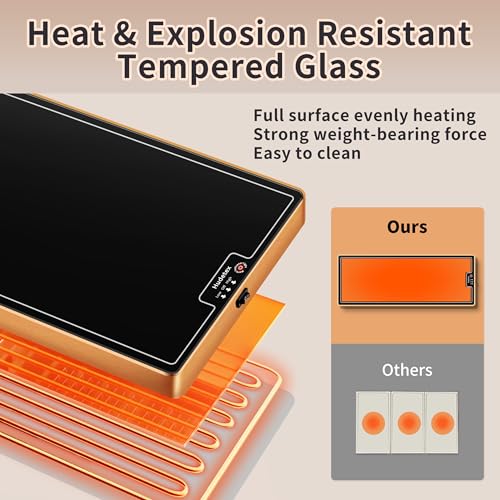 Image of Warming Mat for Food (Extra Long 47 inchx12 inch), Warming Trays for Buffets Party & Daily Use, Temperature Control Food Warmer, Full Surface Warm Tempered Glass Food Warming Mat, Black Electric Warming Tray