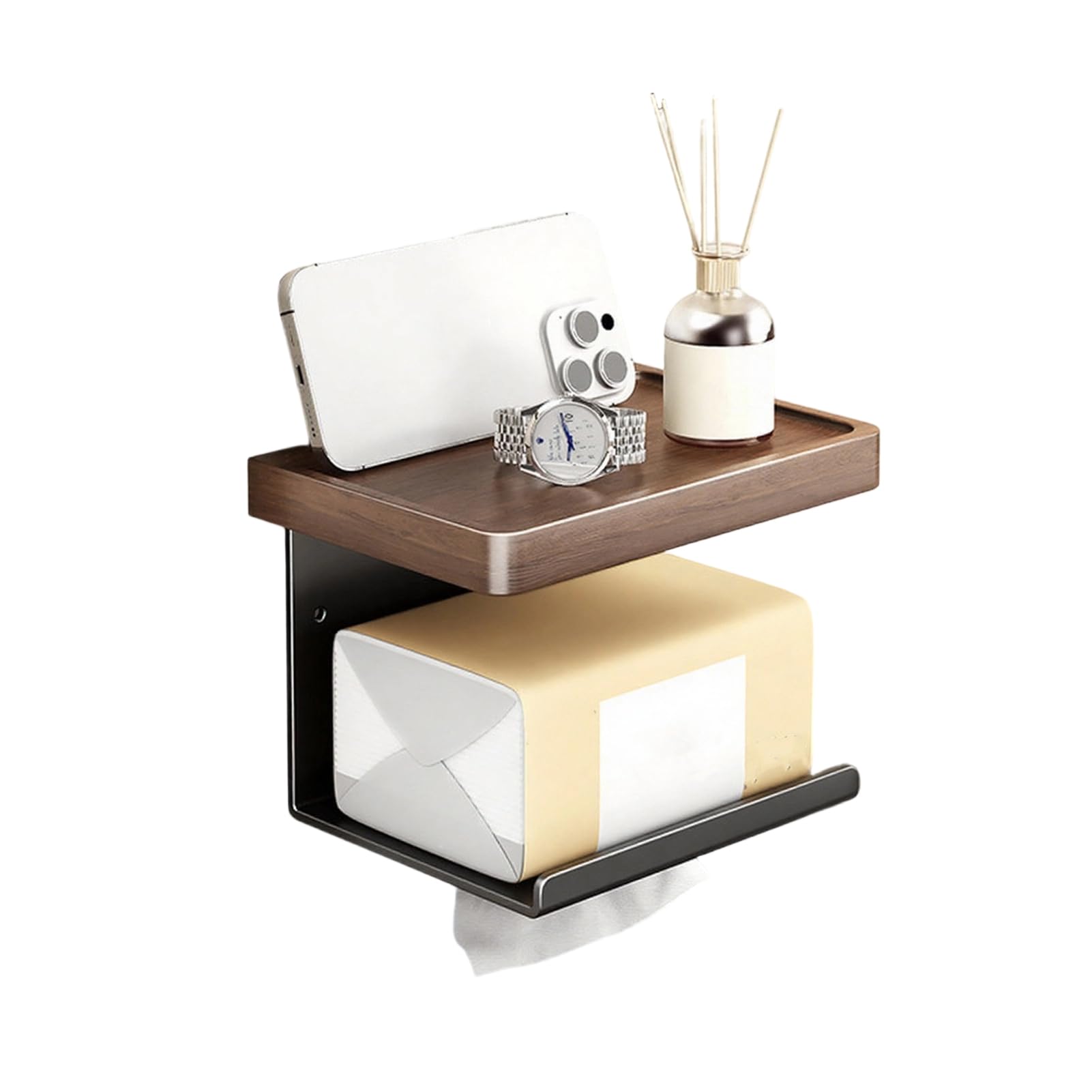 Glifora Wall Storage Rack - Strong Load-Bearing Wall-Mounted Organiser with Rounded Paper Outlet, Smooth Pull-Out, Multifunctional Wood and Metal Bathroom Shelf