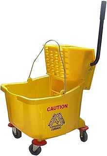 Smooth Rolling Caution Yellow 10 Gallon Mop Bucket & Wringer Combo With Comfort Grip Arm