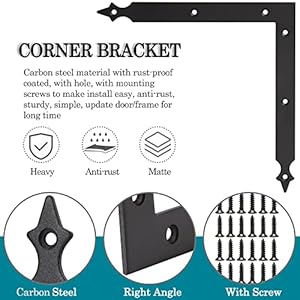 Barn door decorative corner bracket 77 in matte black rustic l brackets sliding door hardware decorator for garage farmhouse mirrors frame garden gate4 pcs with screw  urban country home decor