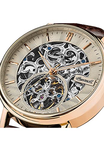 Ingersoll 1892 The Charles Herren-Automatikuhr, 44 mm, mit champagnerfarbenem Skeleton-Zifferblatt und schwarzem Echtlederarmband I05805 – Bild 6
