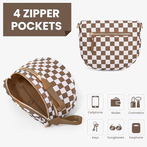 Image of Lushandy Bum Bag Checkered Crossbody Bag Mom Everyday Purse | Roomy Space, Wipe Clean, Wide Strap