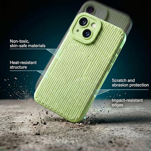 Image of amazon basics Luxury 3D Knitted Texture Soft Silicone Back Cover for iPhone 14 | Slim Fit Shockproof Case with Camera Protection & Non-Slip Grip - Green