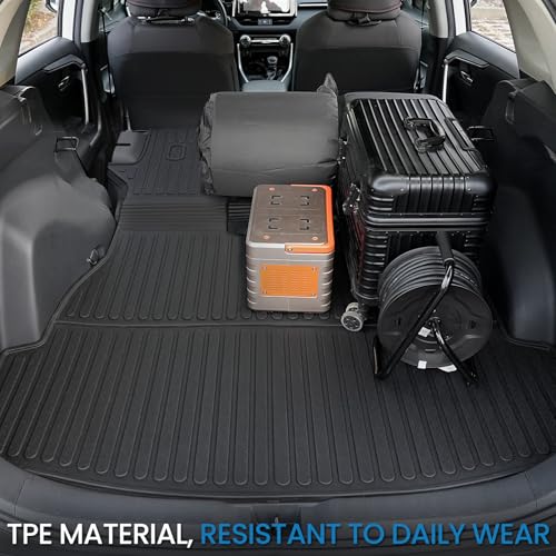 Image of Cargo Mat with Backrest Mat for Toyota RAV4 2019-2024 2025 (Include Hybrid) Car Mat Accessories, All Weather TPE Trunk Cargo Liner Trunk Mat with Seat Back Mat (Trunk Mat with Backrest Mat)