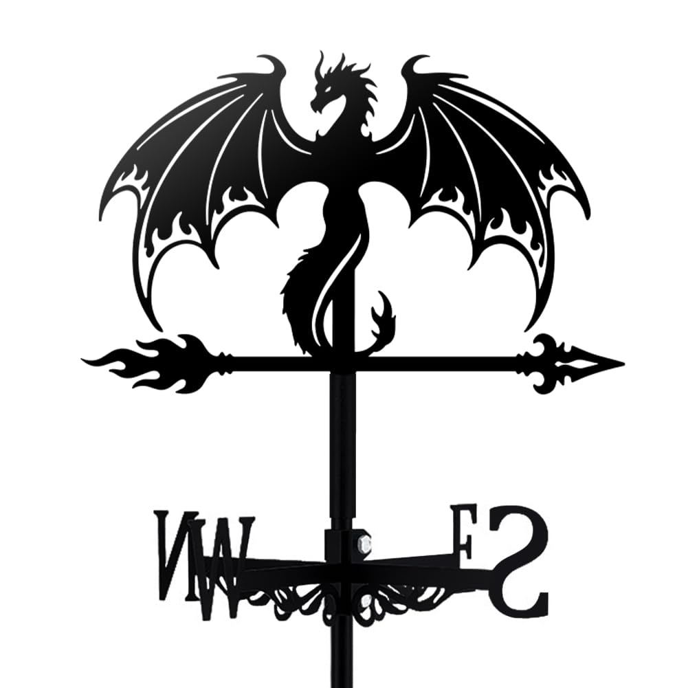 TNKBREEZE Animal Weather Vane Black Metal Wind Vanes Iron Animal Wind Direction Indicator for Garden Farmhouse Chicken Coop Shed Outdoor Wind Measuring Tool Weathervanes (Dragon Silhouette) — image 1