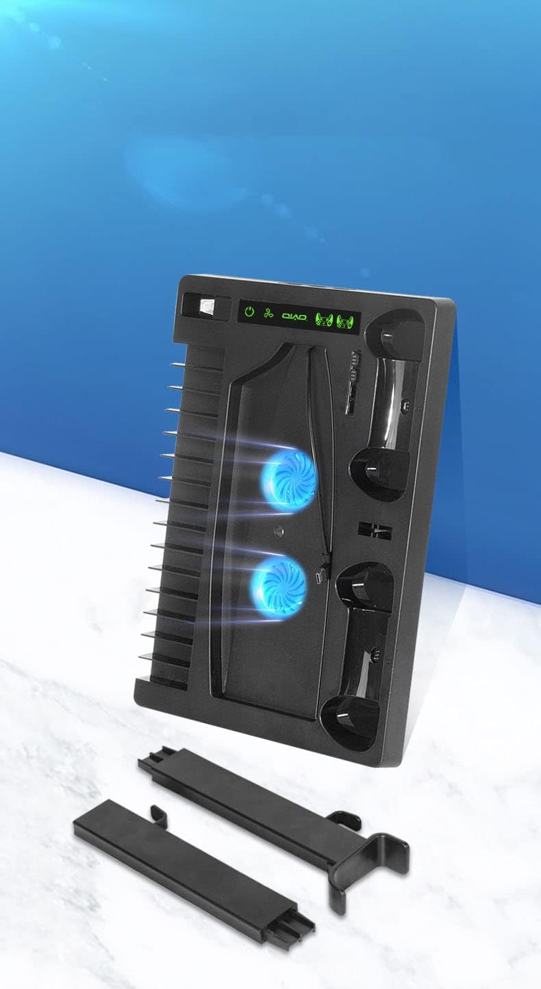 Estación de carga multifuncional para controlador PS5 con LED, base de refrigeración multifuncional, estación de carga dual para PS5 con soporte para auriculares (negro, PS5) IV-P5246