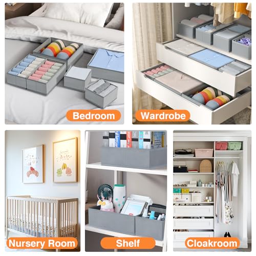 DIMJ 12er Schubladen Ordnungssystem Schubladen Organizer, Faltbare Aufbewahrungsbox Stoff, Unterwäsche Organizer, Organizer Kleiderschrank für Kleidung, BHS, Socken, Krawatten