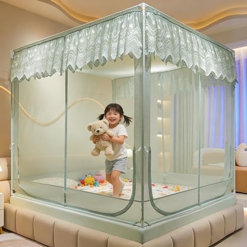 Image of Dawnwake Mosquito Net, Anti-Fall Mosquito Neting Bed for Babies /Adult /Outdoor,Portable Foldable Travel /Camping Mosquito Net Tent, Suit for King Size Bed (Green, 200 * 180cm)