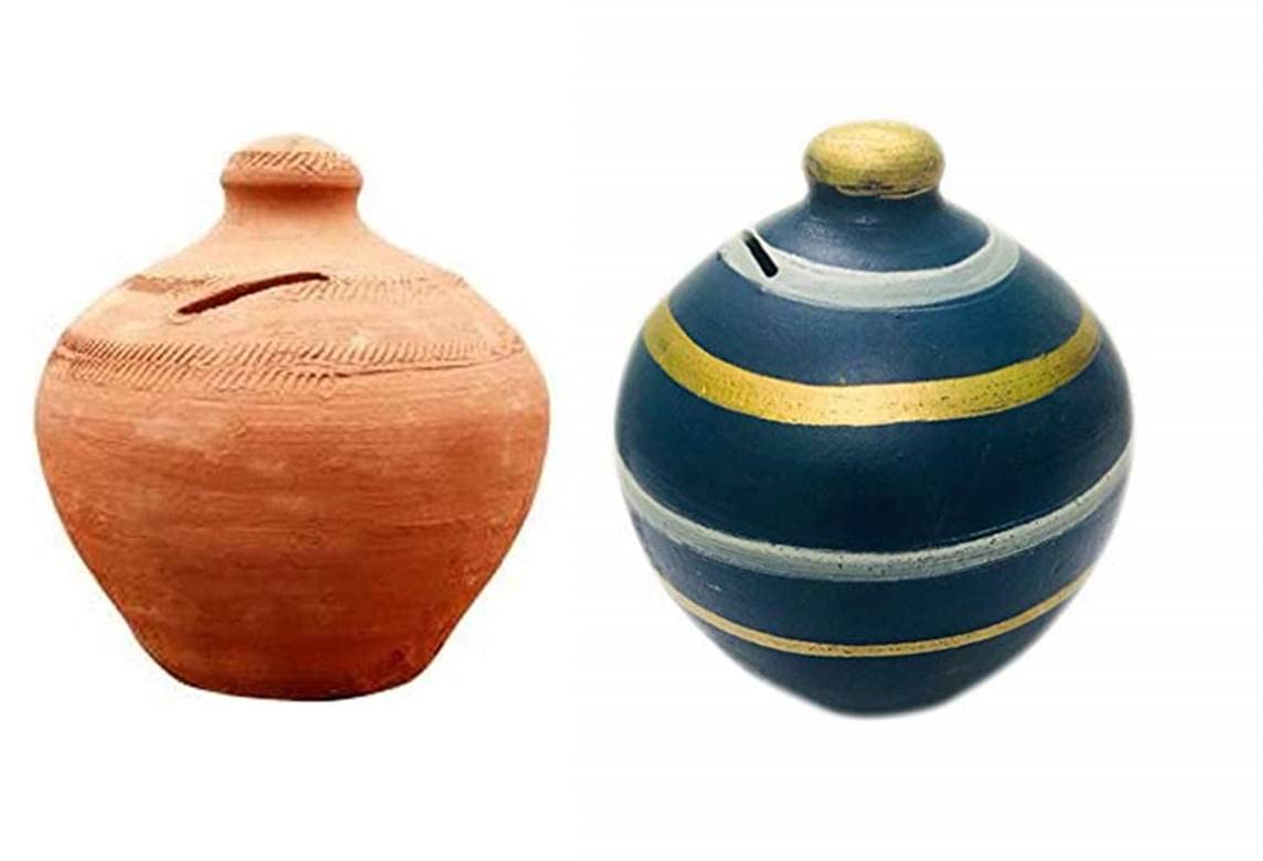 SHRIYAM CRAFTS Mitti Ki Gullak/Clay Gullak Large Coin Bank (Gift for Kids) Coin Bank (Gullak sada and Blue) Pack of 2 (B0B65NK7J6) Amazon Price History, Amazon Price Tracker