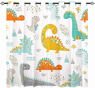 YUANZU Kids Dinosaur Curtains - Boys Girls Eyelet Blackout Colorful Cute Dino Animals Print Pattern Thermal Insulated Room Darkening Window Drapes for Nursery Baby Bedroom 2 Panels W117cm x D137cm
