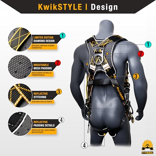 Image of KwikSafety - Charlotte, NC - SUPERCELL Safety Harness [3 D-RINGS] Full Body Safety Harness Fall Protection Kit ANSI OSHA