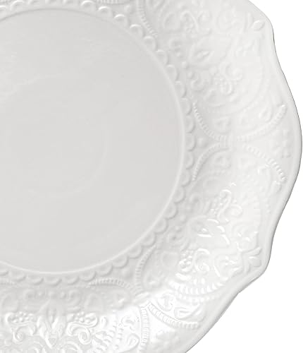 Miniatura 4 de SOUJOY Juego de 6 platos llanos de porcelana, platos blancos de 10.5 pulgadas, platos de vajilla con impresión en relieve para cena, restaurante,