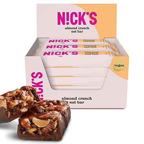 NICKS Almond nut bar, barrita vegana de almendras y frutos secos con keto chocolate sin azúcares añadidos, sin gluten (12x40g) Cover