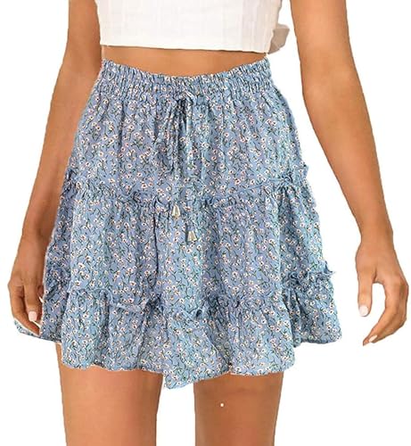 Jupe plissée à volants bohème pour femme avec taille élastique confortable