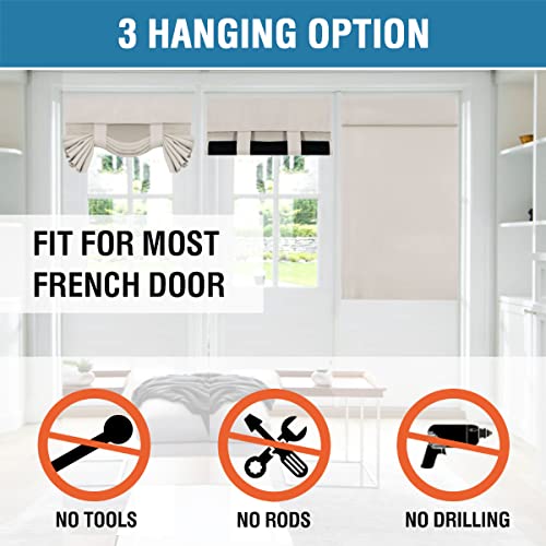 H.versailtex 100% Blackout French Door Curtain Privacy French Door Blinds Light Blocking Curtain For Sliding Glass Door Thermal Insulated Tie Up Shade, 26X40 Inches, 1 Panel, Pumice Stone #TOP4