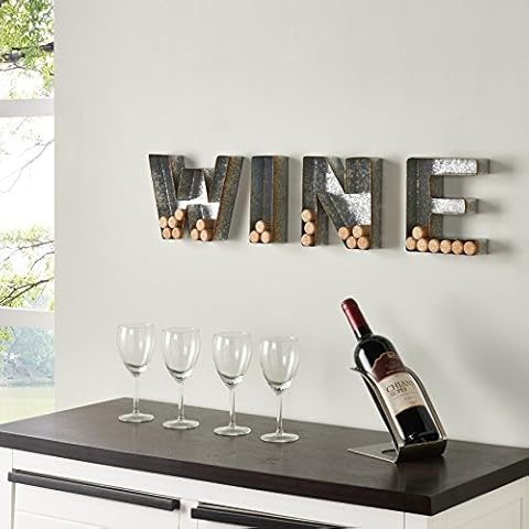 Danya B. Wall Mount "WINE" Letter Set Cork Holder - Galvanized Sheet Metal Cover
